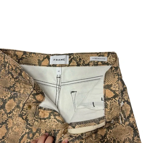 Frame NWT Le High Skinny Crop Snake Effect Jeans in Tan/Black Size 27 - Picture 10 of 16